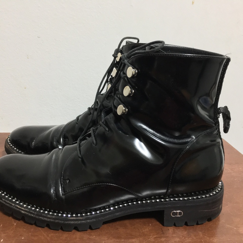 Christian Dior Leather Boots. With Rhinestones And Leather Laces And Lug Soles - Picture 13 of 13